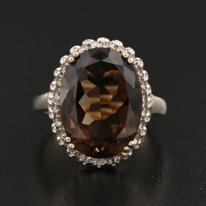 🌟SOLD Sterling Silver Smoky Quartz and Diamond Ring